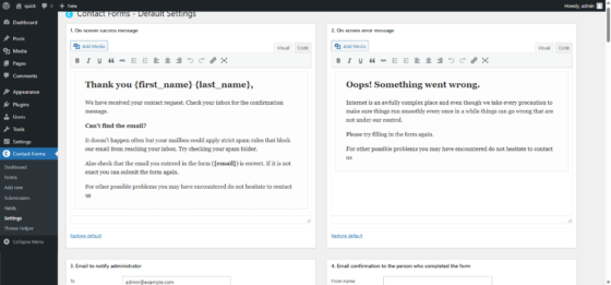 Pagina impostazioni con template notifiche e opzioni conservazione dati