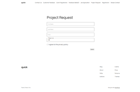 Modulo di contatto nel frontend con etichette inline flottanti